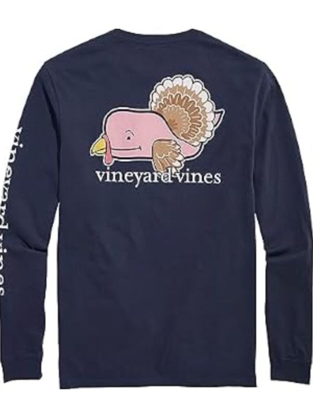 Vineyard Vines Men's Turkey Thanksgiving Long Sleeve Whale Tee Size M Navy Blue